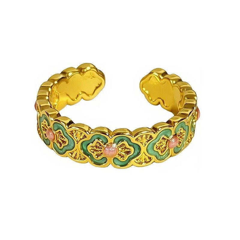 Nhẫn Xếp Chồng Màu Vàng Men, Phong Cách Cung Đình Retro và Modern Dopamine