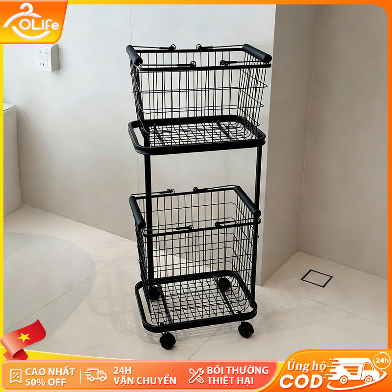 𝐎𝐥𝐢𝐟𝐞 Giỏ Đựng Quần Áo Hai Lớp Giỏ Đựng Quần Áo Có Bánh Xe Kệ Tầng Đa Năng Giá Treo Đồ Nhà Tắm