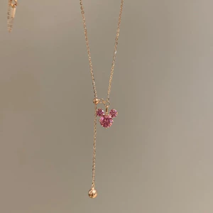Siêu Dễ Thương Màu Hồng Mickey Chảy Vòng Cổ Ánh Sáng Sang Trọng Tinh Tế Thoáng Mát Cảm Giác Vàng Mạ Hồng Kim Cương Có Thể Thu Vào Xương Đòn Dây Chuyền Trang Sức Nữ