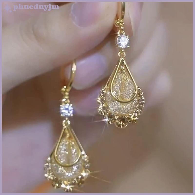 Phu Bông tai tua rua dài pha lê thả nước thời trang sang trọng trang sức nữ Quà Tặng tiệc cưới VN