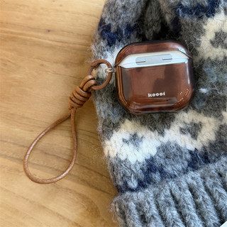 Khối màu nâu + dây da cho Airpods4 Airpod 1 / 2 3 Pro Pro2 pro3