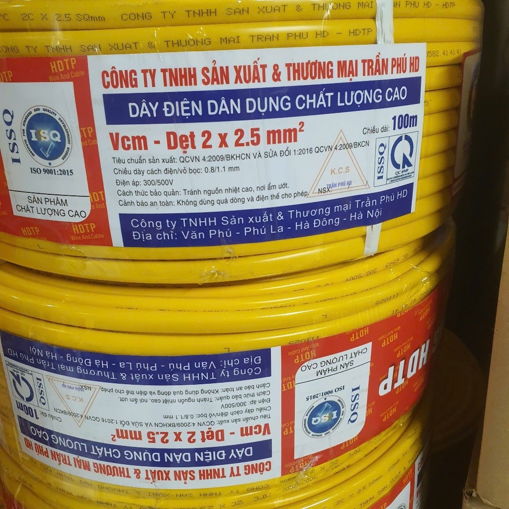 Dây Điện TRẦN PHÚ HD 2x1.0 Combo 10m,15m,20m,30m,40m,50m (dây lõi đồng)
