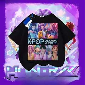 mùa hè đơn giản, thoải mái, nhỏ, hình K-Pop Demon Hunters, cotton Áo Baju-T