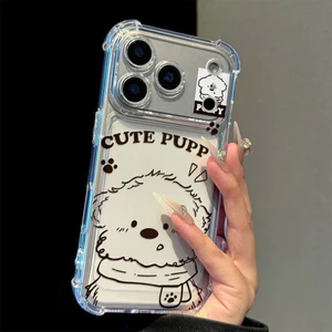 Plush Dog cho 16 trường hợp iPhone 17Air Quad chống ngã 14 13 11Pro