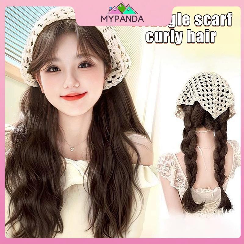 MYPANDA Khăn trùm đầu tích hợp tóc giả dạng tam giác - Tóc giả nữ thời trang mùa hè
