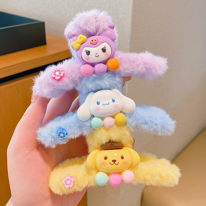 Kẹp Tóc Càng Cua Kuromi Phủ Lông Cá Mập Kẹp Trẻ Em Thu Đông Sanrio Hoạt Hình Dễ Thương Sang Trọng Kẹp