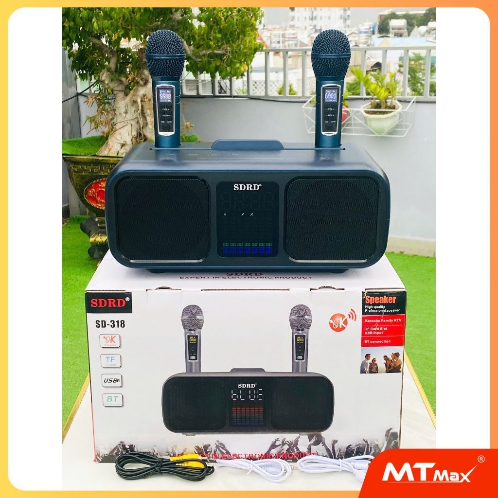 Loa karaoke bluetooth SD318 âm thanh hay nhỏ gọn Tặng kèm 2 micro không dây có màn hình LCD