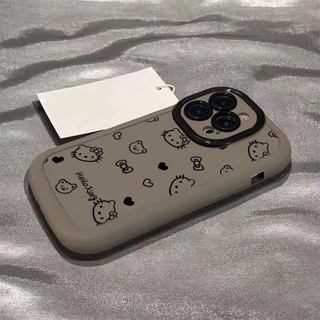 Ốp lưng IPhone 17 16 15 14 13 12 11 Pro Max XRXSMax 78 Plus Đen dòng KT Cub Puff trường hợp điện thoại