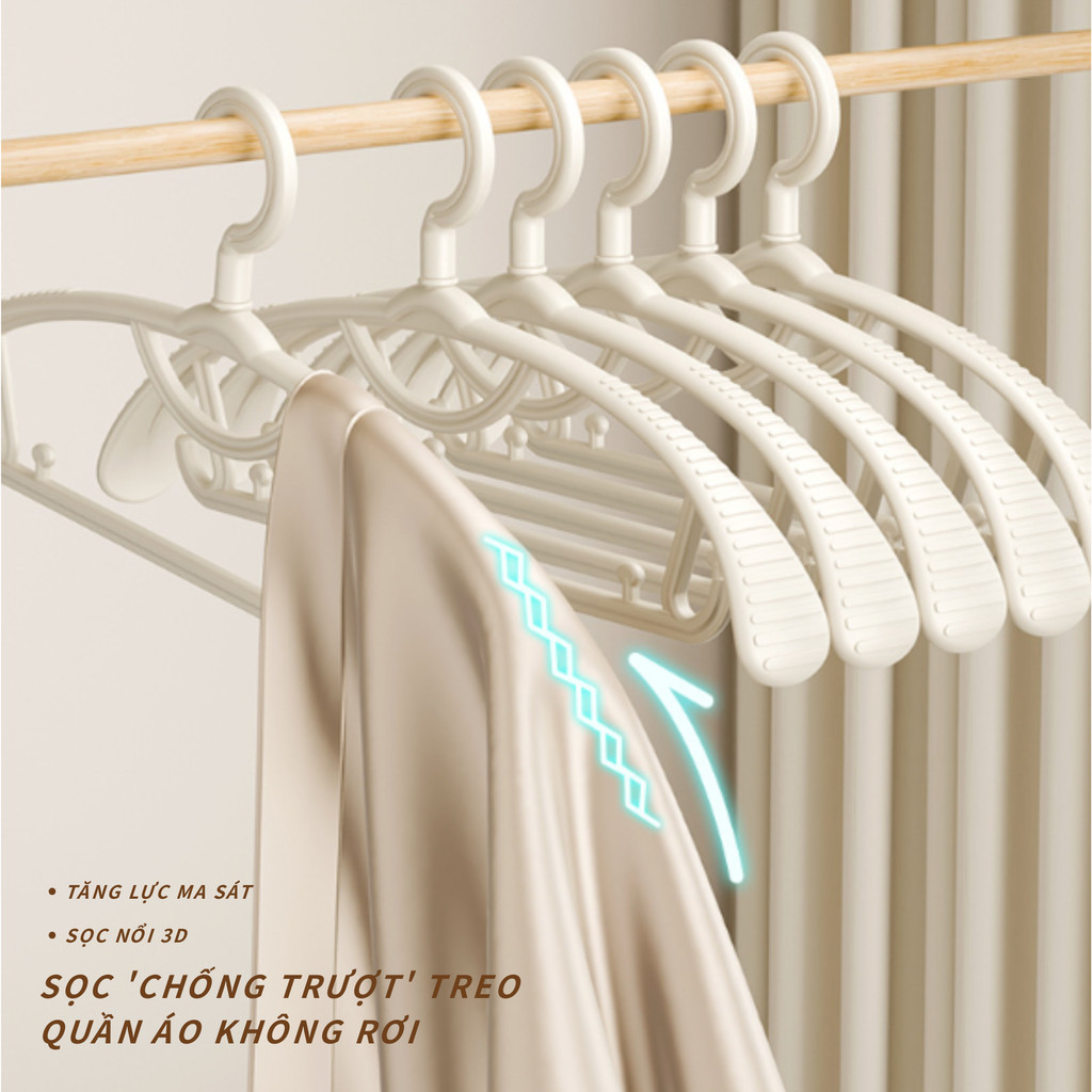 Móc Treo Quần Áo Chống Trượt Cao Cấp - Vai Rộng Dày Dặn, Giữ Form Áo Tốt, Móc Quần Áo Gia Đình Tiện Lợi