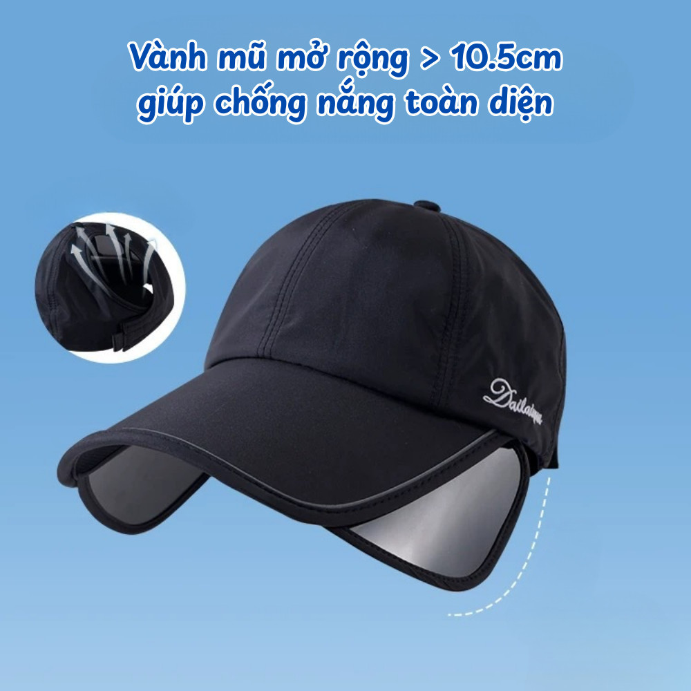 Mũ Chống Nắng Nữ Vành Trượt Mở Rộng – Nón Lưỡi Trai Nửa Đầu Cotton Thể Thao Chống Tia UV Đi Biển, Du Lịch DINO
