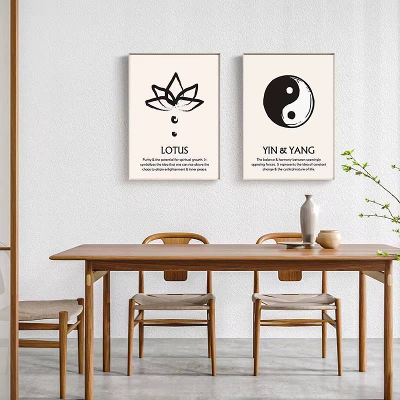 Trừu Tượng Sen Zen Biểu Tượng Thiền Tâm Linh Canvas In Poster Nghệ Thuật Treo Tường Cho Phòng Khách Trang Trí Nhà Khung