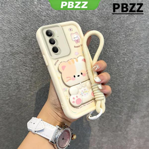 Ốp Lưng PBZZ Cho Realme C75 C75X c85 5g REALME C71 c85 pro 4G Vỏ Điện Thoại Vỏ Mềm Thiết Kế Mới Thẩm Mỹ Gương Trang Điểm Mèo Dễ Thương Có Giá Đỡ & Dây Buộc Cho Bé Trai Đen JTDTMZJ04