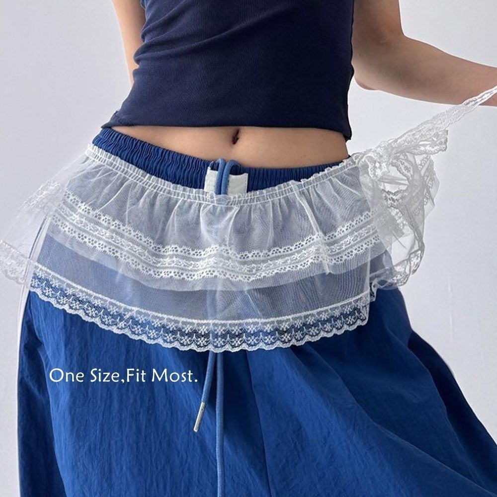 IFASIN Ren Lên Xù Váy, Thêu Hoa Bông Tai Kẹp Ren Mini Váy, Nhìn Xuyên Qua Y2K Dạo Phố Rèm Mông Quần Jean Trang Trí