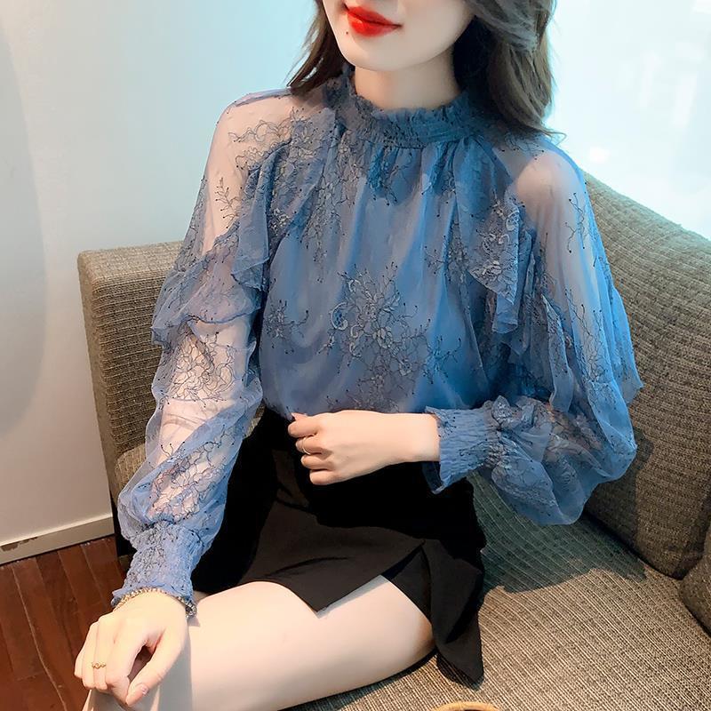 Áo blouse voan dài tay nữ mùa thu, áo nữ thiết kế độc đáo mùa xuân/thu, áo sơ mi thời trang và đa năng.