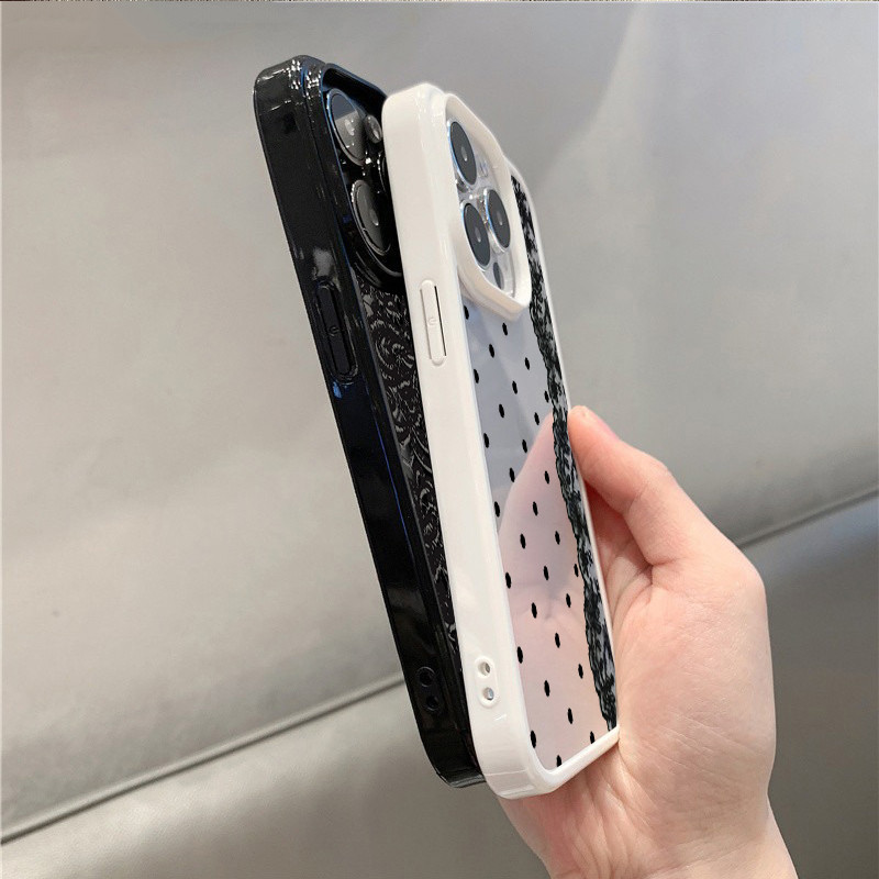 Ốp Lưng Cho iPhone 11 16 15 Pro 17 Max 16e 14 11 12 13 15 Pro XR XS Max X 7 8 Plus SE2022 Họa Tiết Ren Đen Trong Suốt Chống Sốc