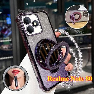 Ốp lưng Realme Note 80 Vỏ lấp lánh Gradient mới có gương trang điểm Giá đỡ từ tính Realme Note80 Bảo vệ ống kính có giá đỡ dây buộc Vỏ điện thoại chống sốc