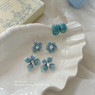 Phong Cách Ngọt Ngào Xanh Nhỏ Giọt Glaze Camellia Bông Tai Niche Thời Trang Sang Trọng Tất Cả Trận Đấu Bông Tai 2026 Phong Cách Mới