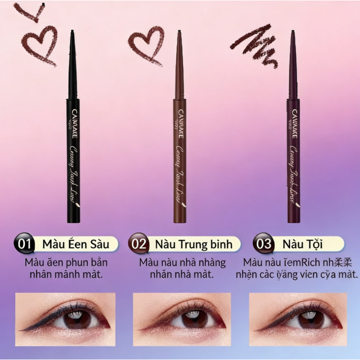 Bút kẻ mắt Canmake Creamy Touch – Siêu mảnh, chuẩn màu, chống lem, bền màu, dễ dùng