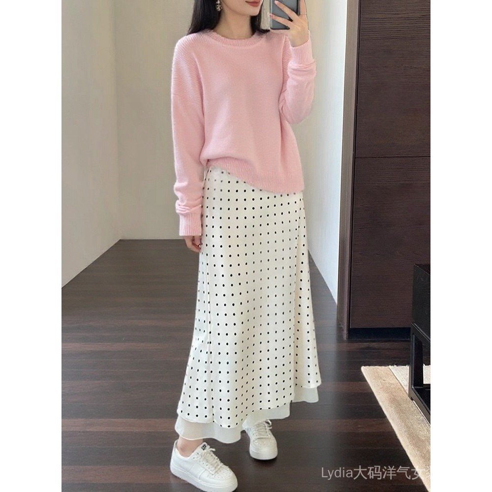 [Khuyến mãi 10%] Váy đuôi cá chất liệu acetate satin chấm bi, phong cách tây, size rộng, phù hợp mùa xuân - hạ