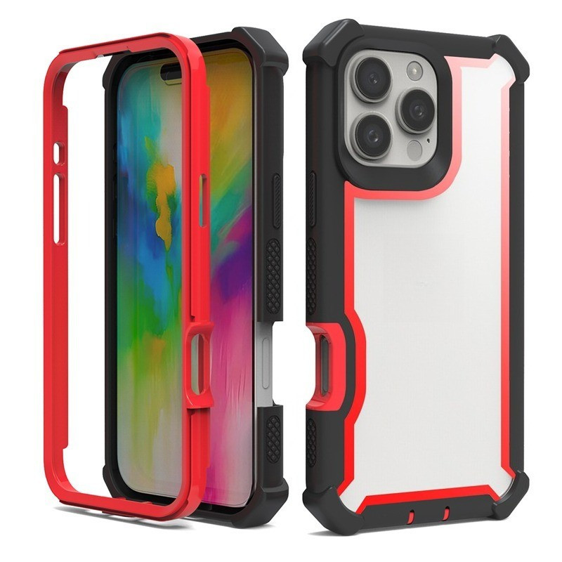 Ốp điện thoại chống rơi dày ba trong một cho Redmi 15 15C 4G / 5G Note 14 Pro + TPU + PC Vỏ bảo vệ trong suốt Vỏ trượt viền bên + có phích cắm bụi