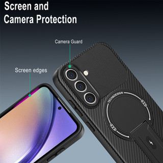 Dành Cho Samsung Galaxy A25 5G / A26 5G / A17 5G Ốp điện thoại Carbon Tecture Lưng Cứng Cạnh Mềm Có Thể Gập Lại Đứng Chống Sốc Chống Rơi Mỏng Bao