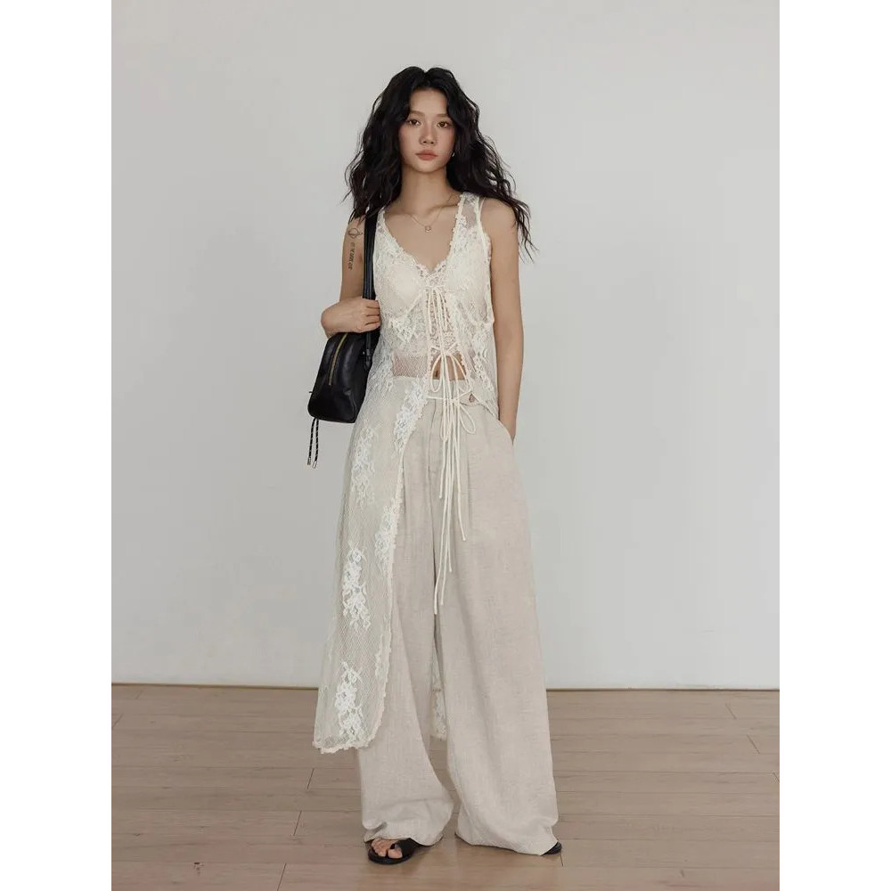 Milyfashion Ren Dài Sau Đầm Mùa Xuân Phong Cách Mới Lớp Tất Cả Trận Đấu Phối Ren Cardigan Du Lịch Kỳ Nghỉ