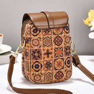 Túi đựng điện thoại in hình NECKLACEMASK, Túi đeo chéo da PU phong cách dân tộc, Túi đeo vai đơn phong cách Bohemian sang trọng đa năng thời trang dành cho nữ