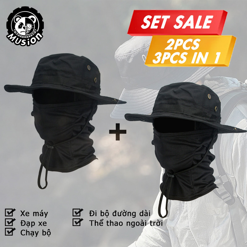 Mũ boonie thoáng khí và chống nắng - Bộ sale kèm mặt nạ, phù hợp cho câu cá và đi bộ đường dài