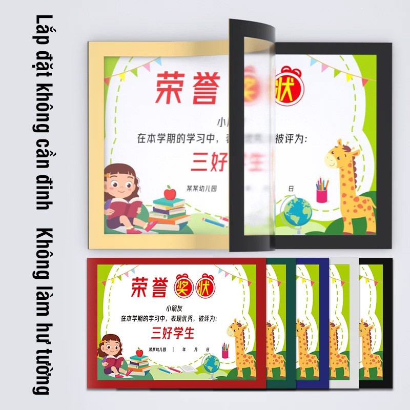 Khung ảnh nam châm trong suốt A4 dán tường, giữ ảnh chắc chắn, trang trí bàn làm việc không cần khoan