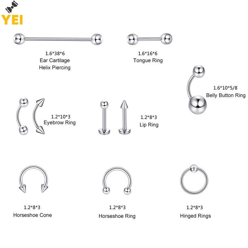 Phụ Kiện Xỏ Khuyên BodyYEI 72 Miếng - Mũi, Môi, Lông Mày, Lưỡi