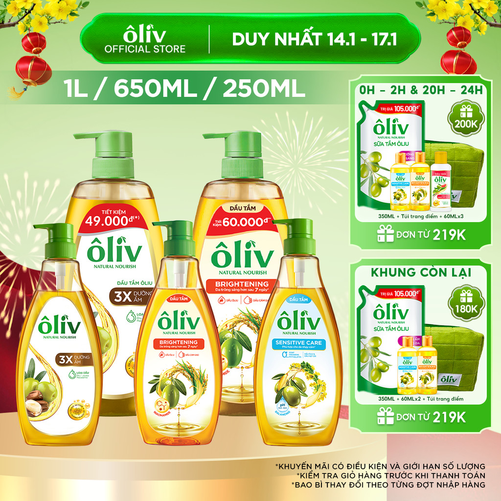 Dầu Tắm ÔLIV 3X Dưỡng Ẩm/Dưỡng Sáng Da/Dành Cho Làn Da Nhạy Cảm 250ML/650ML/1L