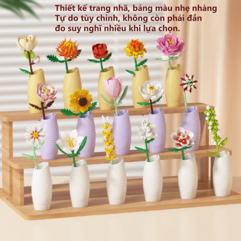 Bộ 16 Hộp Hoa Lắp Ráp DIY Mini, ó Hoa Lắp Ráp Handmade, mô hình khối xây dựng, Quà Tặng Sáng Tạo