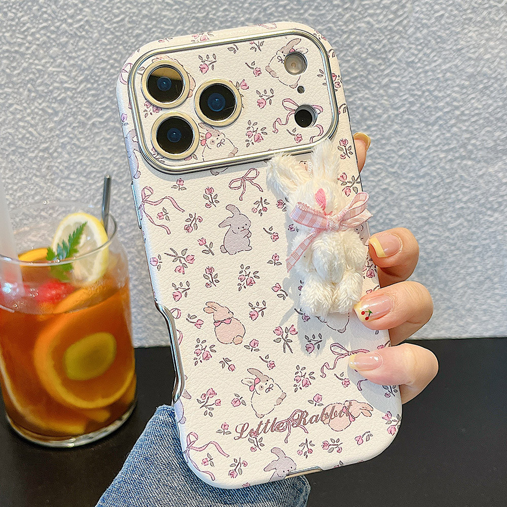 Ốp điện thoại da cửa sổ búp bê thỏ 3D cho iPhone 17 Pro Max 16 15 14 13 Vỏ bảo vệ chống sốc