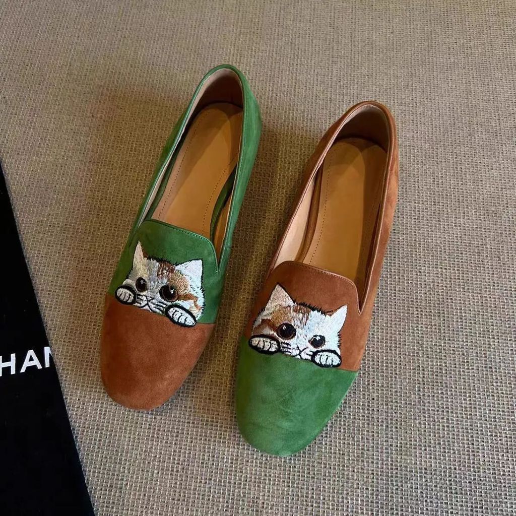 Giày lười mũi vuông nữ vải, size lớn, đế bằng, cho chân rộng/sưng/mang thai, mã 9VBF