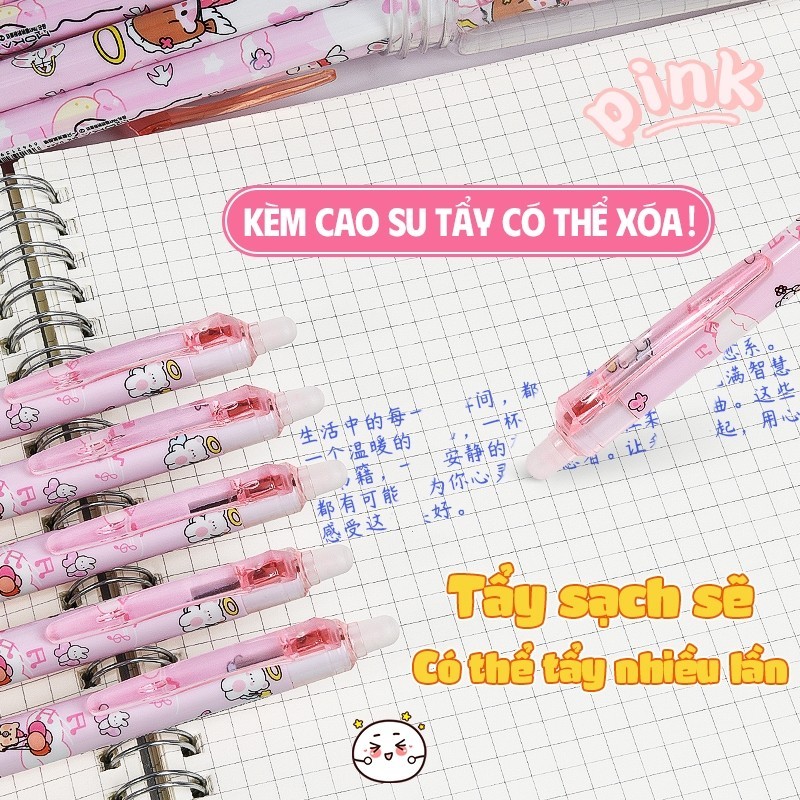 Bút mực xoá được mực nước cao cấp - Hộp 20 bút bi gel ngòi 0.5mm bền đẹp, màu xanh đen sang trọng, kiểu cute học sinh