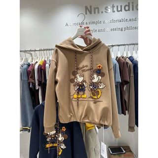 Mickey Minnie áo sơ mi thêu công nghiệp, tay dài mỏng, phù hợp đội mũ và thời trang hoạt hình