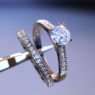 Bộ hai mảnh nhẫn bạc S925 zircon, thời trang đơn giản, phù hợp làm quà cưới