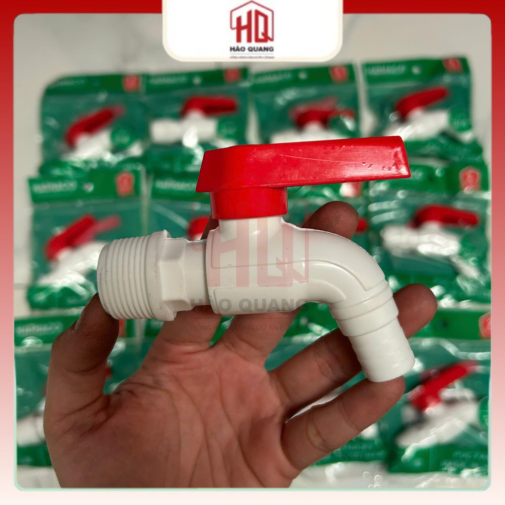 5 Vòi Nước Nhựa PVC Tay Gạt Đỏ – Ren Ngoài – Gắn Ống Mềm – Vòi Bồn Nước, Thùng Phuy, Tưới Cây