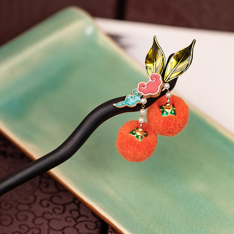 Kẹp tóc quả bóng sang trọng dễ thương Persimmon Ruyi