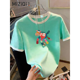 【Hạn giờ】Áo Thun Nữ Cotton Nguyên Chất, Phong Cách Mới, Cổ Tròn, Màu Sắc Tương Phản