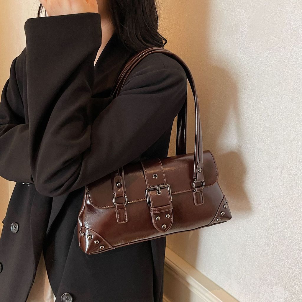 ANCO Pleated Women's Rivet Bag Vintage nhẹ sang trọng một vai túi xách