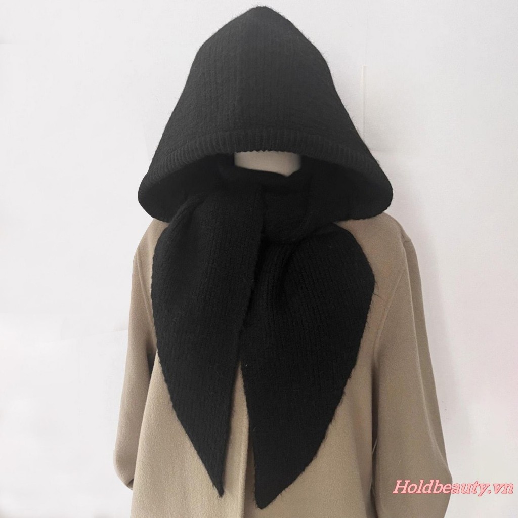 Mũ dệt kim và khăn quàng cổ có gân màu trơn, phù hợp mùa đông,style sành điệu