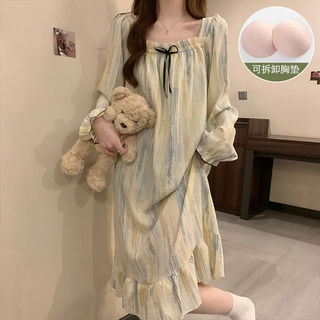 Váy ngủ nữ có miếng lót ngực, dáng dài tay, sọc - Đồ ngủ phong cách mới đáng yêu, nhiều kích cỡ