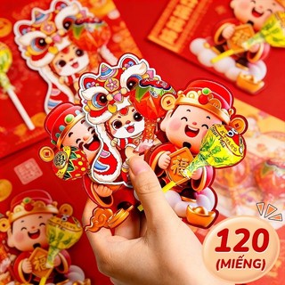 Thẻ gắn kẹo năm mới 2026 hoạt hình - Bộ 60 thẻ thần tài trang trí tết, ý tưởng hoàn hảo cho quà tặng và tiệc sinh nhật