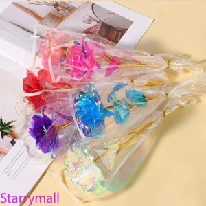 Mới Bọc Lấp Lánh Hoa Hồng Bó Hoa Shimmering Lá Vàng Đổi Màu Hoa Hồng Quà Tặng Ngày Lễ Tình Nhân Cho Cặp Đôi