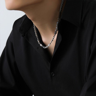 Trang sức thời trang nam mặt dây chuyền tự nhiên đá và pha lê đen trắng,charm vuông titanium thép