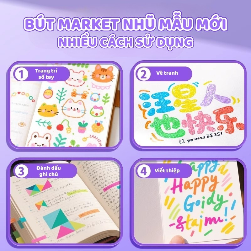 Màu Acrylic Marker Cao Cấp, Bút Lông Màu 2 Đầu An Toàn - Hộp 48 Chiếc 96 Màu Phong Phú Cho Học Sinh Vẽ Tranh