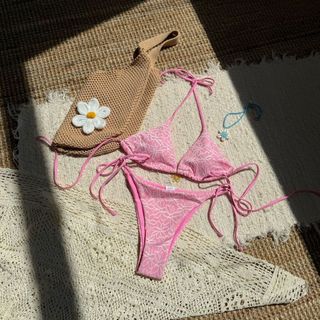 Đồ bơi nữ màu trơn Dây buộc hoa hai mảnh Bikini Đồ bơi