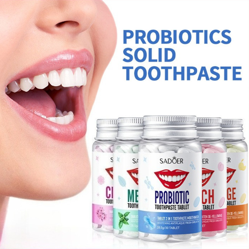 SADOER Probiotic Kem Đánh Răng Viên Bạc Hà Hương Sakura Làm Mát Hơi Thở Để Loại Bỏ Xấu Loại Bỏ Vàng Và Làm Sạch Răng Hơi Thở Chăm Sóc Răng Miệng 30 Chiếc