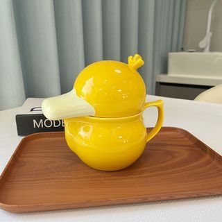 Bình Nước Hình Vịt Dễ Thương Hoạt Hình Ngoại Vi Cốc Nước Gốm Có Giá Trị Cao Có Nắp